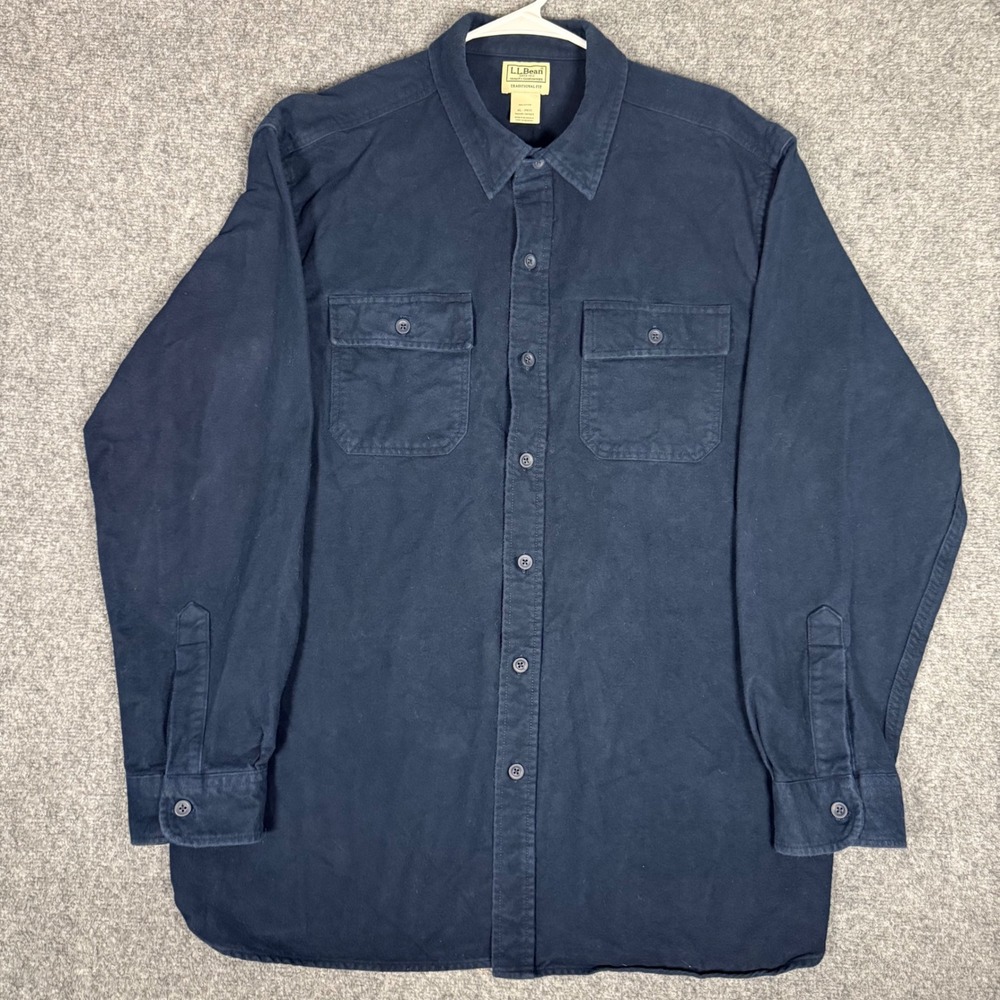 L.L. Bean Shirt Mens XL Blue Flannel Chamois Cloth Long Sleeve Shacket Heavy